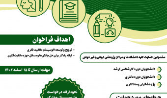 فراخوان حمایت از پایان نامه های کارشناسی ارشد و رساله های دکتری و پژوهش‌های پژوهشگران پسادکتری در حیطة مالکیت فکری
